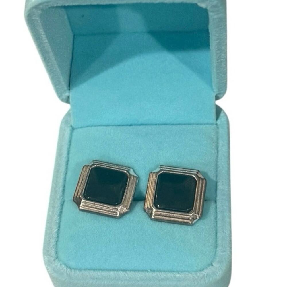 Vintage Christian Dior Black Cabochon Clip Earrings Signed Dior 1970s